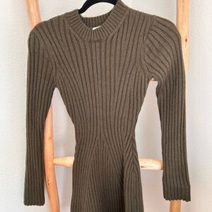 Olive Ribbed Knit Dress